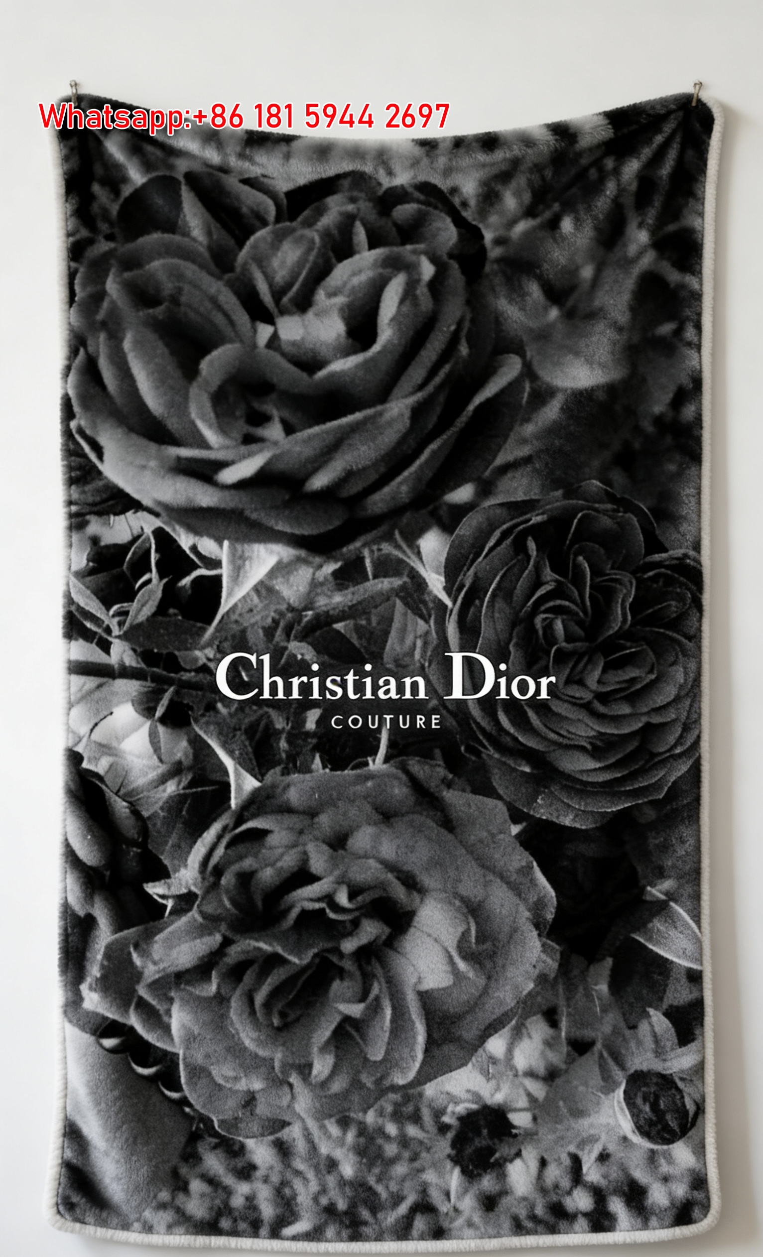 Christian Dior Black Rose Flannel Blanket Throw Sofa Decor D125